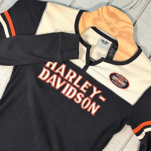 Harley-Davidson Tops - VTG Harley Davidson Shirt Women's M Medium Black Orange‎ Long Sleeve Motorcycles